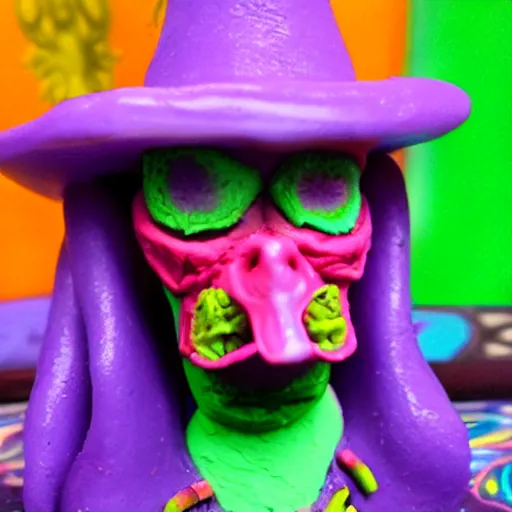 Image similar to a psychedelic witch doctor made of play doh