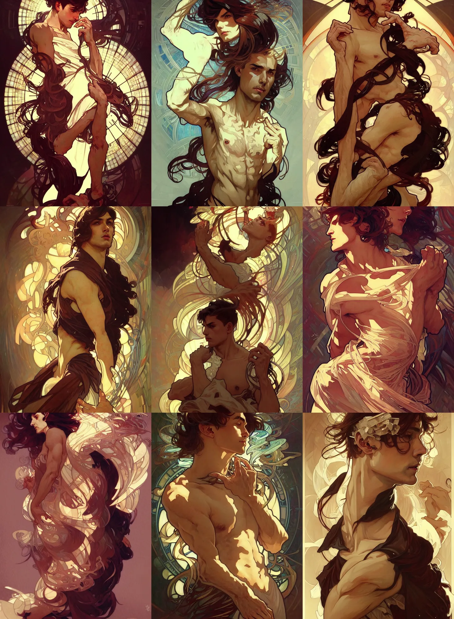 Prompt: deco art by artgerm and greg rutkowski and alphonse mucha. clear portrait of a lonely attractive men, hyper detailed, character concept, full body!! dynamic pose, glowing lights!! intricate, elegant, highly detailed, digital painting, artstation, concept art, smooth, sharp focus, illustration