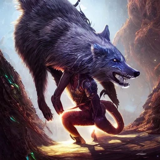 Prompt: a beautiful photograph of a biopunk wolf and a biopunk fox fight. intricate, epic lighting, cinematic composition, hyper realistic, 8 k resolution, unreal engine 5, by artgerm, tooth wu, dan mumford, beeple, wlop, rossdraws, james jean, marc simonetti, artstation