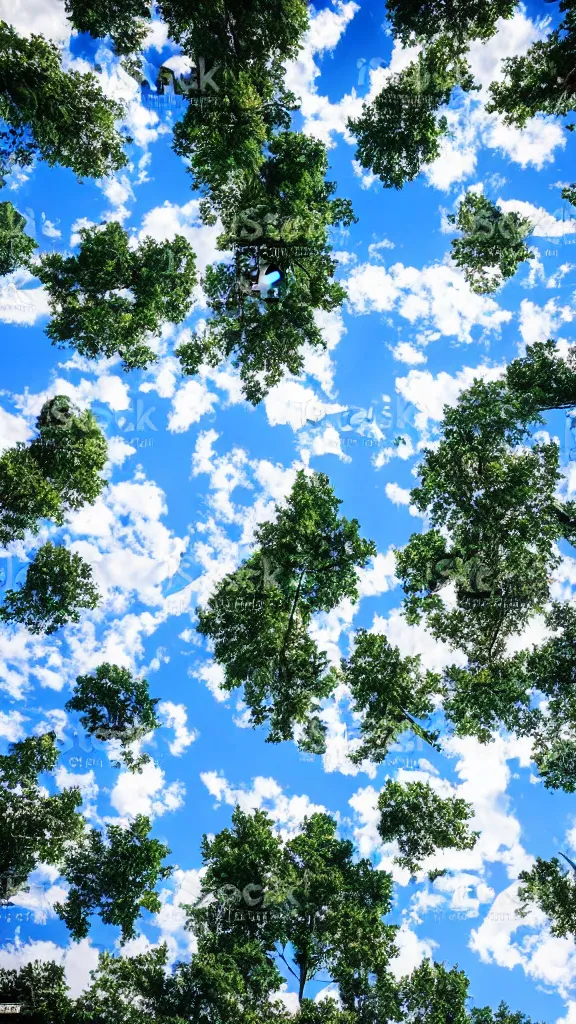 Prompt: beautiful sky with tons of aligned trees, epic stock photo