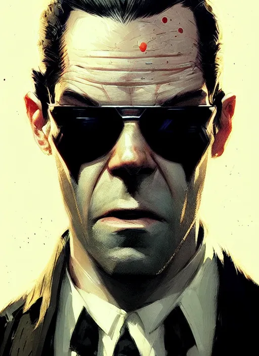 Image similar to highly detailed portrait of agent smith ( matrix ), epic, photographic realistic background, by atey ghailan, by greg rutkowski, by greg tocchini, by james gilleard, by joe fenton, by kaethe butcher, trending on instagram, award winning details