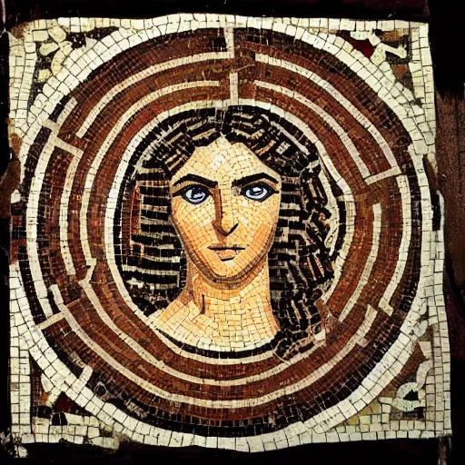 Image similar to an ancient roman mosaic of an anime girl