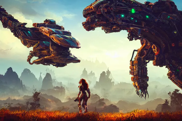 Image similar to slitherfang machine mecanical creature robot of horizon forbidden west horizon zero dawn radiating a glowing aura global illumination ray tracing hdr fanart arstation by ian pesty and alena aenami artworks in 4 k