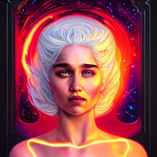 Image similar to fire flaming cosmic lofi daenerys targaryen portrait, queen of dragons, Pixar style, by Tristan Eaton Stanley Artgerm and Tom Bagshaw.