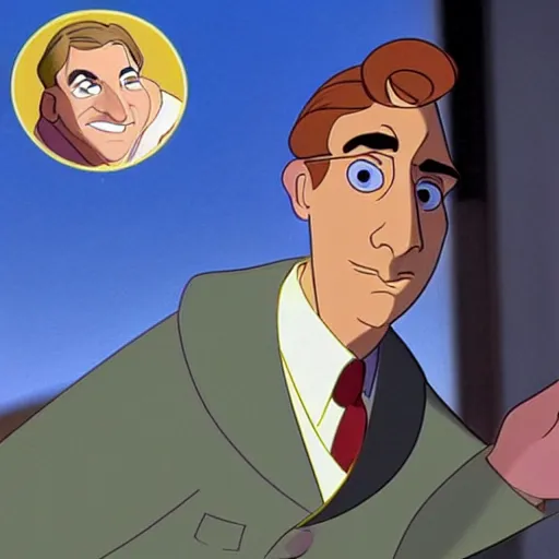 Image similar to steve carell in anastasia, don bluth animation, film still