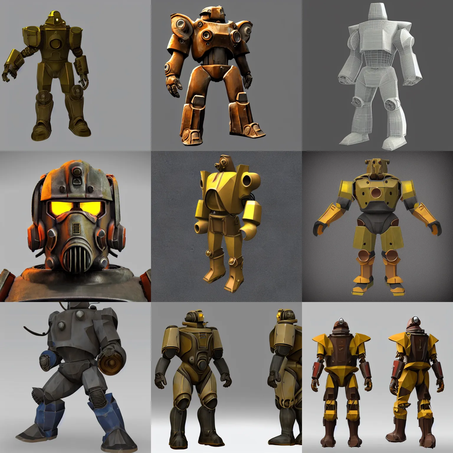 Prompt: detailed low poly 3d model of fallout power armor