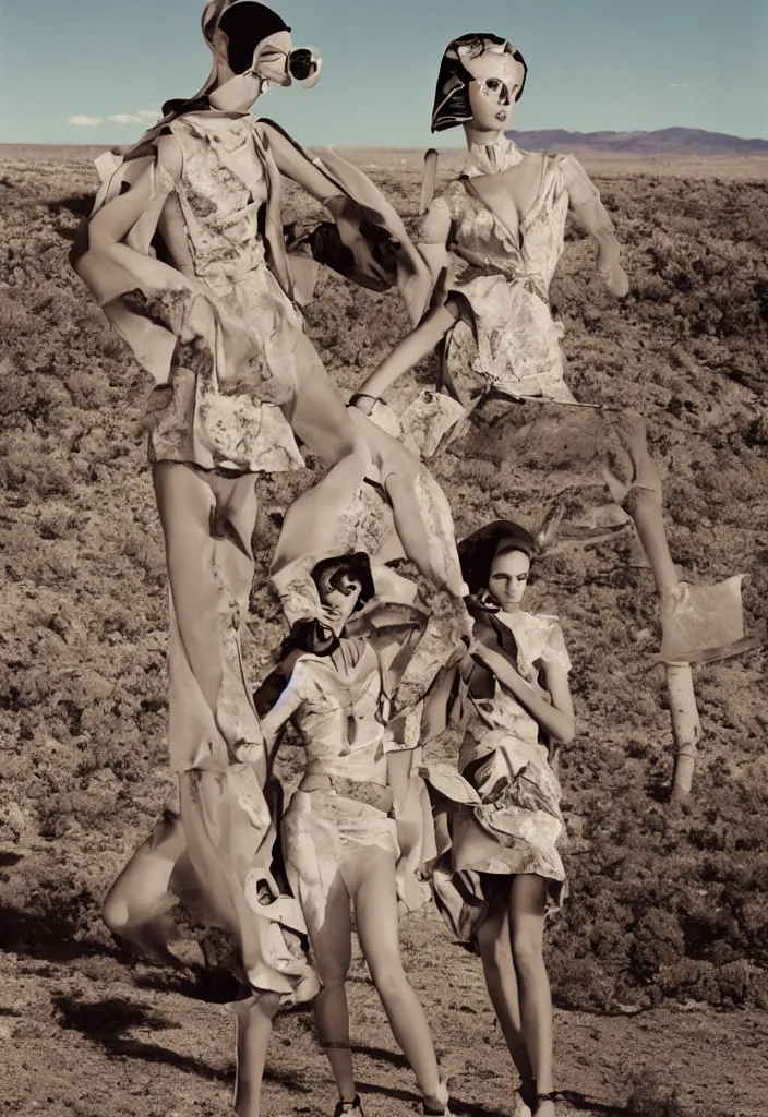 Prompt: fashion editorial on Nevada nuclear bomb test site. 1956. highly detailed. depth of field. high definition. 8k. photography.