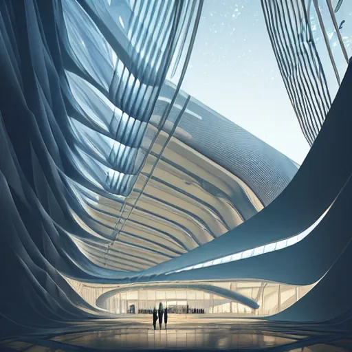 Image similar to singapore pavillion architecture exterior at the next world expo designed by zaha hadid, elegant atmosphere, glowing lights, highly detailed, digital painting, artstation, concept art, smooth, sharp focus, illustration, art by wlop, mars ravelo and greg rutkowski