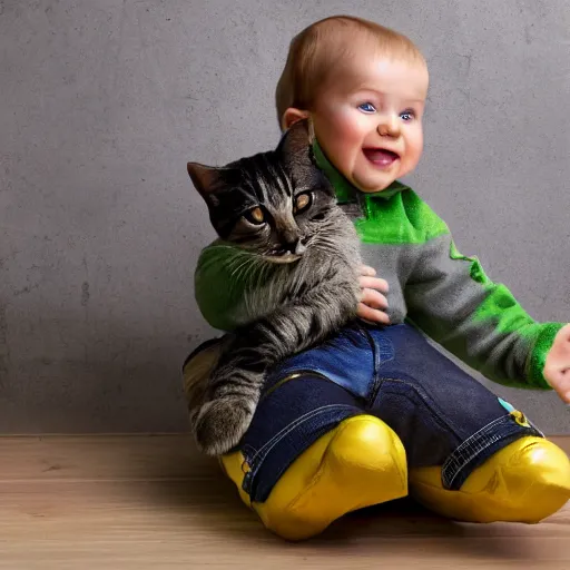 Prompt: a baby riding on a cat