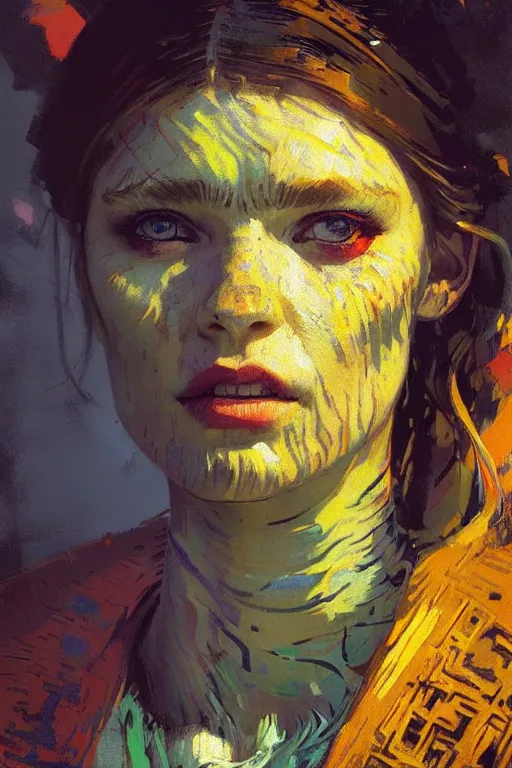 Image similar to portrait of a beautiful viking female, complementary colors, beautiful face, rule of thirds, intricate outfit, spotlight, by greg rutkowski, by jeremy mann, by francoise nielly, by van gogh, digital painting