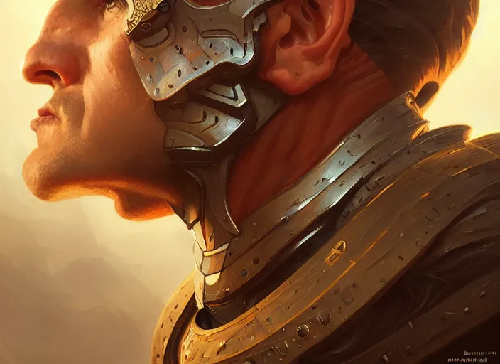 Prompt: portrait of a bonus head software man superhero man, d & d, armour! fantasy, intricate, elegant, highly detailed, digital painting, artstation, concept art, smooth, sharp focus, illustration, art by artgerm and greg rutkowski and alphonse mucha