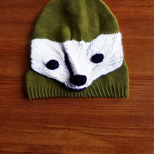 Image similar to a knitted hat that looks like a fox, very detailed, product photo