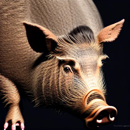Prompt: beautiful humanized boar - girl, school form, beautiful face, in full growth, studio shot in style, professional photographer, many details, super realistic, high quality, 8 k