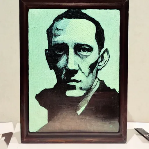 Image similar to portrait of hp lovecraft, hanafuda oil on canvas by ivan shishkin, james jean and yoji shinkawa