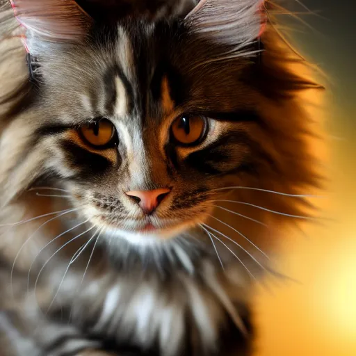 Prompt: a cute Maine coon cat with tail extended fluffy pixiv bokeh high quality 8k award winning photograph