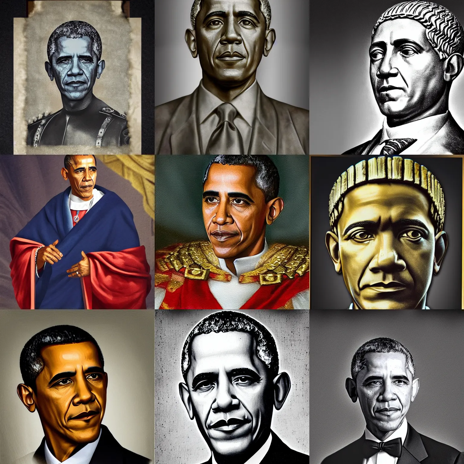 Prompt: portrait photo of obama in the style of roman emperor caesar
