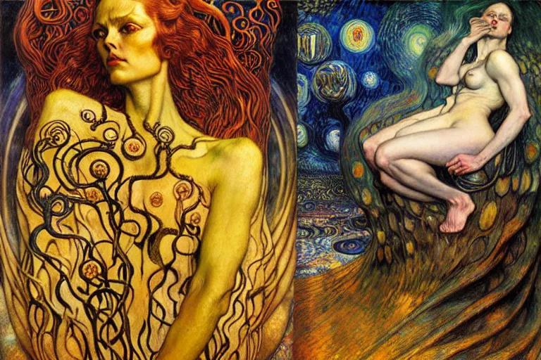 Image similar to Divine Chaos Engine by Karol Bak, Jean Delville, William Blake, Gustav Klimt, and Vincent Van Gogh, symbolist, visionary