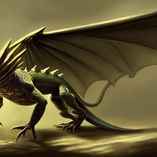 Image similar to dnd art depicting a bipedal lizard with feathered wings, matte oil painting, concept art, scales, feathers, clear, crisp, sharp, extremely detailed, 4 k, 8 k