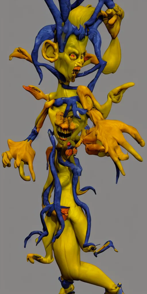 Image similar to malice yellow goblin doll in a street animation psx rendered early 90s net art n64 3d 2001
