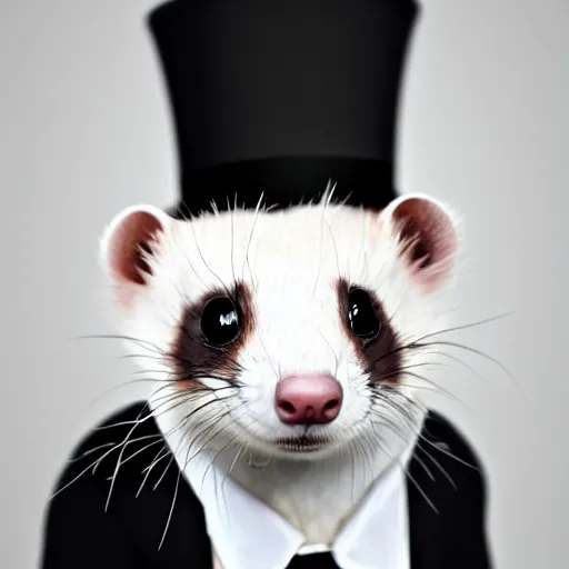 Image similar to “photograph of a ferret wearing a top hat and a monocle, high quality, hd, 8k”