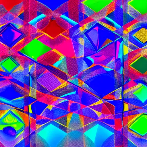 Prompt: collage of 50 vivid colored abstract different geometrical shapes filled with water crystals and surrounded by bright light