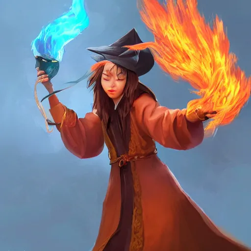 Image similar to an experienced witch casting fire magic, by hong soonsang, concept art, digital art, trending on artstation, pixiv, illustration