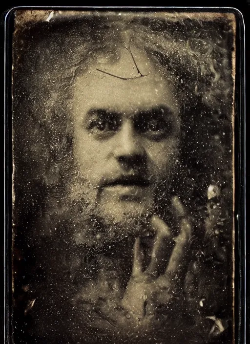 Image similar to old wetplate daguerreotype portrait of a gentleman explosion of data fragments, fractal, intricate, elegant, highly detailed, parallax, leica, medium format, subsurface scattering, by jheronimus bosch and greg rutkowski and louis jacques mande daguerre