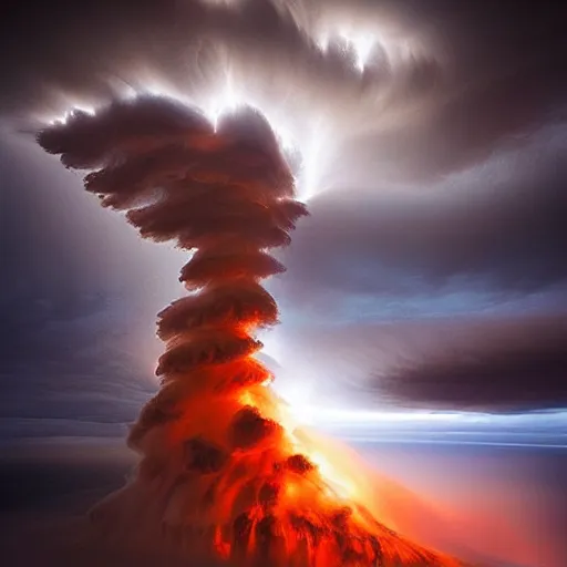 Image similar to amazing photo of a tornado made of fire, digital art, by marc adamus, beautiful dramatic lighting