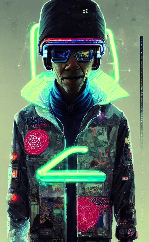 Image similar to detailed portrait obama, cyberpunk futuristic neon, reflective puffy coat, decorated with traditional japanese ornaments by ismail inceoglu dragan bibin hans thoma greg rutkowski alexandros pyromallis nekro rene maritte illustrated, perfect face, fine details, realistic shaded, fine - face, pretty face