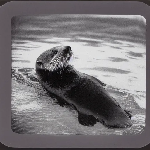 Prompt: sea otter swimming poloroid