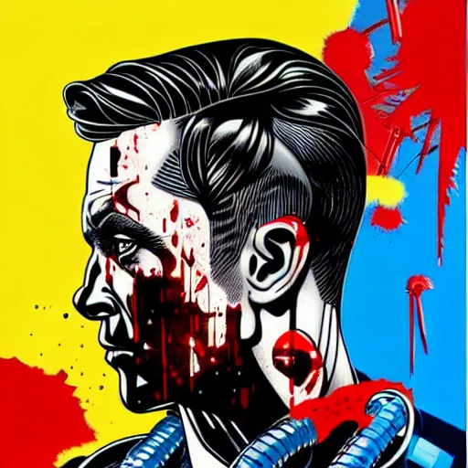 Image similar to a profile photo of an james bond with a diving oxygen mask with side profile blood in ocean intricate details by MARVEL comics and Sandra Chevrier-C