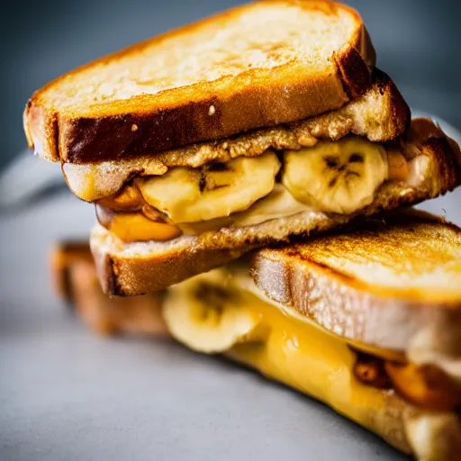 Prompt: a 5 0 mm macro shot of a banana and bean grilled cheese sandwich