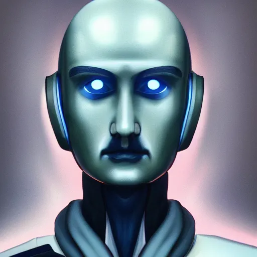 Prompt: close - up portrait of robot policemen from thx 1 1 3 8, by ilya kuvshinov, by thomas lawrence, by bayard wu, trending on artstation, masterpiece