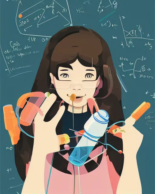 Image similar to a little girl is doing a science experiment. clean cel shaded vector art. minimalist illustration art by lois van baarle, artgerm, helen huang, by makoto shinkai and ilya kuvshinov, rossdraws