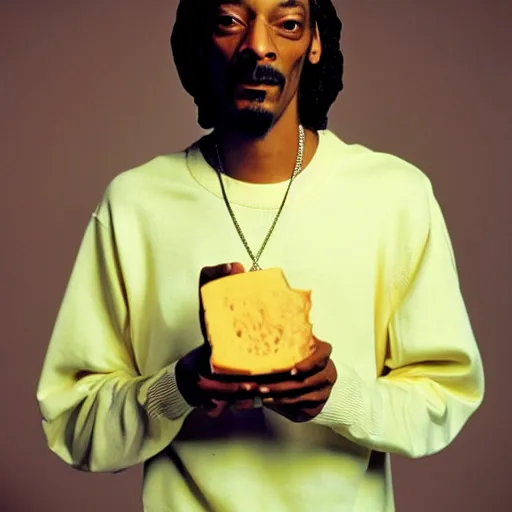 Prompt: Snoop Dogg holding a piece of cheese for a 1990s sitcom tv show, Studio Photograph, portrait, C 12.0