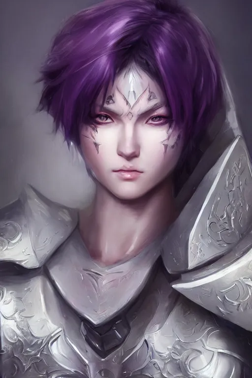 Image similar to A realistic anime portrait of a short white haired female rogue wearing an intricate medium armor, middle eastern, purple eyes, digital painting, by Stanley Artgerm Lau, Sakimichan, WLOP and Rossdraws, digtial painting, trending on ArtStation, SFW version