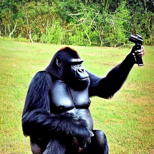 Image similar to cool gorilla shooting a magnum revolver