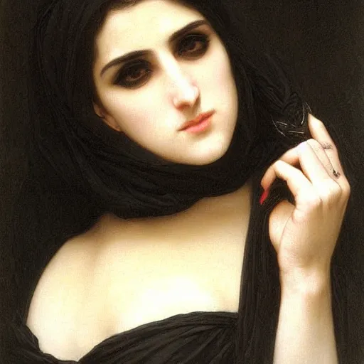 Image similar to 2 1 - year - old persian goth woman, gothic woman, trad goth, drawn by william - adolphe bouguereau