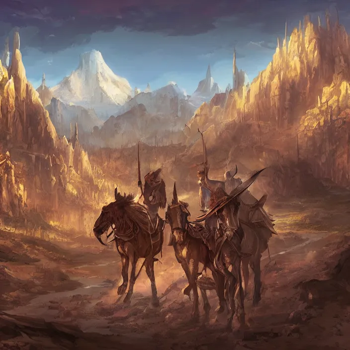 Image similar to large fantasy western town in the middle of a desert with a mountain in the background. magic the gathering art, digital media