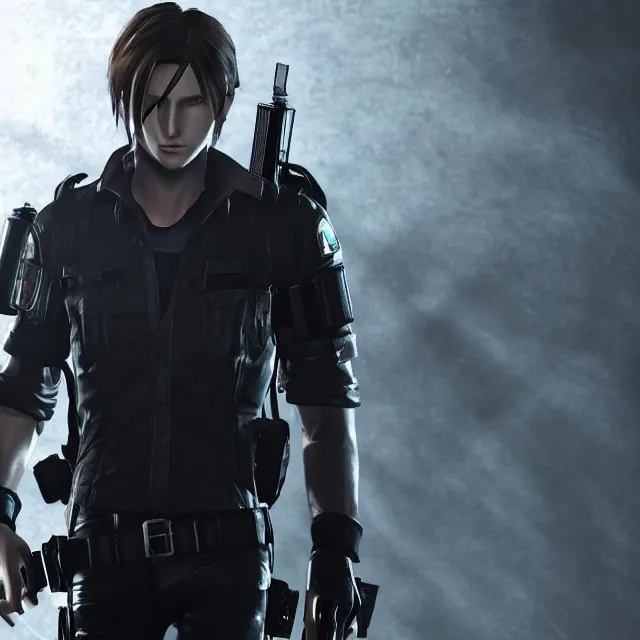 Prompt: Squall Leonhart in Resident Evil 2, unreal engine, dramatic lighting, cinematic