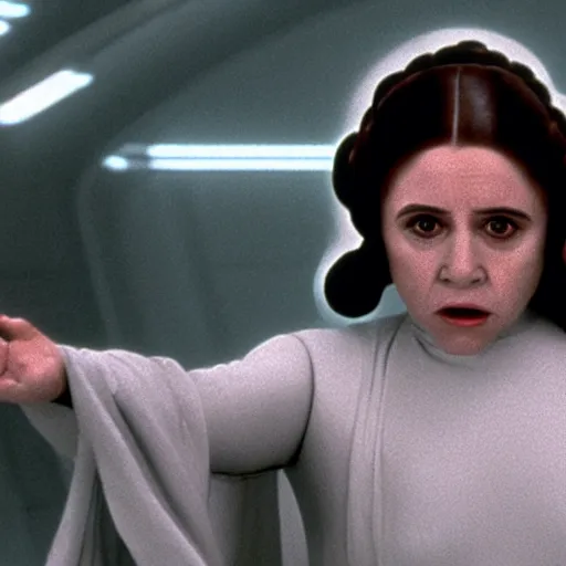 Prompt: Danny Devito as Princess Leia, film still from The Empire Strikes Back, detailed, 4k