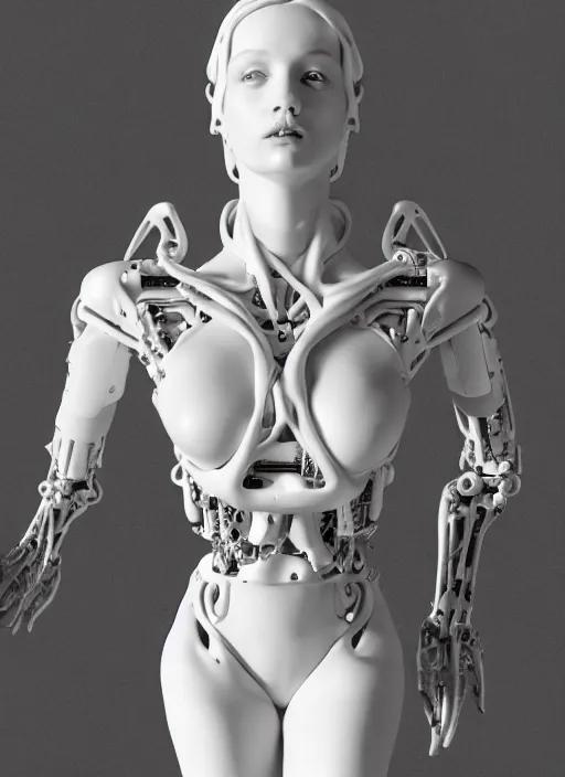 Prompt: a bloody statue made of white marble, of an gorgeous futuristic cybernetic angel girl, prostheses, transhumanism, full body shot, perfect symmetrical body, perfect symmetrical face, hyper realistic, hyper detailed, by johannen voss, by michelangelo, octane render, blender, 8 k