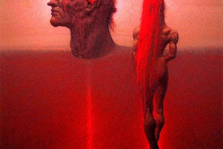 Image similar to only with red, caesar after war, a red tiger, in hoc signo vinces, rome in background, an ancient path, in the style of beksinski, part by hopper, part by rodcenko, part by hofbauer, intricate composition, red by caravaggio, insanely quality, highly detailed, masterpiece, red light, artstation