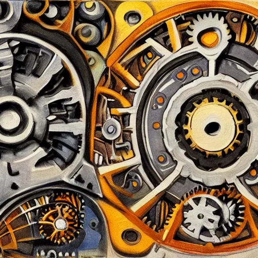 Prompt: a futurism style painting of the gears inside the earth, high resolution, intricate detail