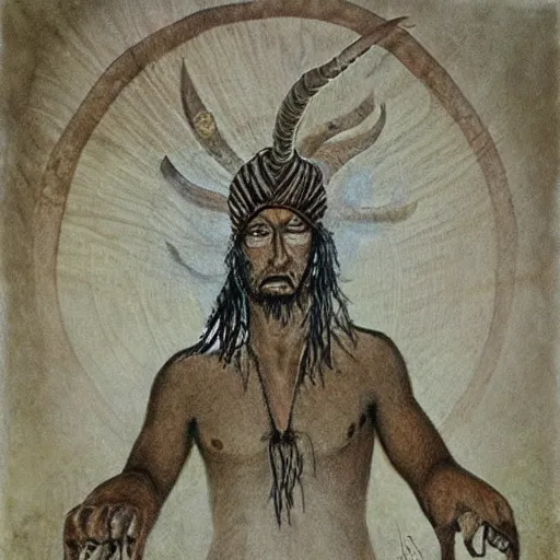 Image similar to great horned shaman, prehistoric cave art