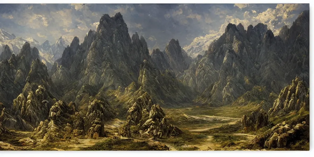 Prompt: Intricate mountainous landscape in the depths of China by Ivan Shishkin