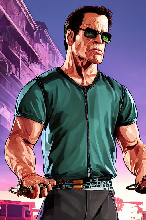 Prompt: GTA V cover art starring Mortal Kombat Character Johnny Cage, starring Johnny Cage