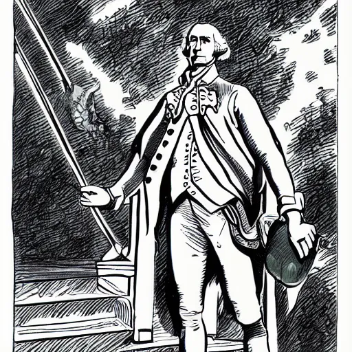 Image similar to george washington drawn in the style of a bad rob liefeld comic book character, 1 9 9 0 s comic style, odd body proportions