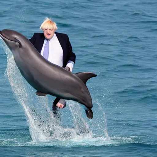 Image similar to boris johnson riding a dolphin