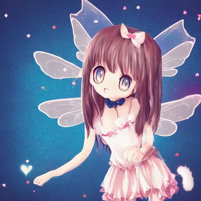 Image similar to cute, full body, female, anime style, a cat girl with fairy wings, large eyes, beautiful lighting, sharp focus, simple background, creative, heart effects, filters applied, illustration